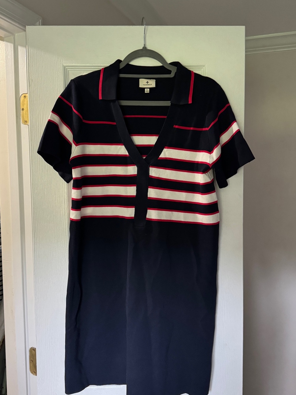 Tuckernuck Navy Polo Dress with White and Red Stripes